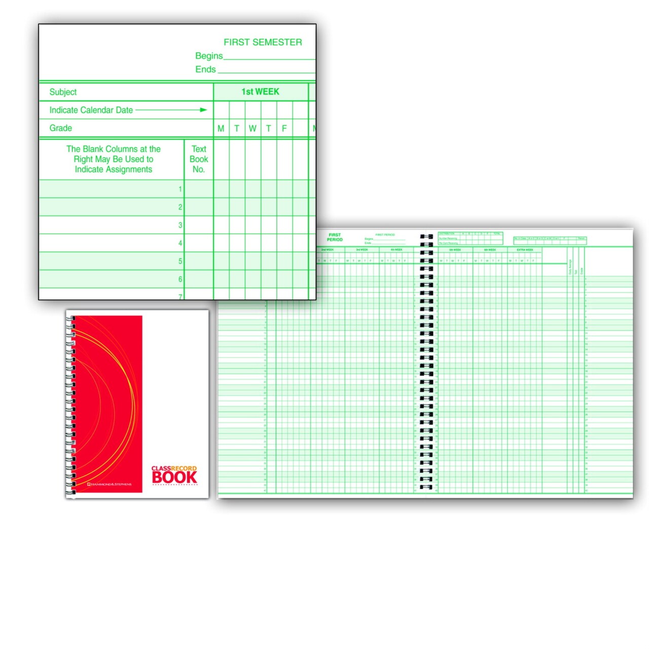 Hammond & Stephens 0626 P Class Record Book - PolyIce Cover, 8-1/2 X 11 Inches, 40 Students, 8 Subjects, 6/7 Week, Green